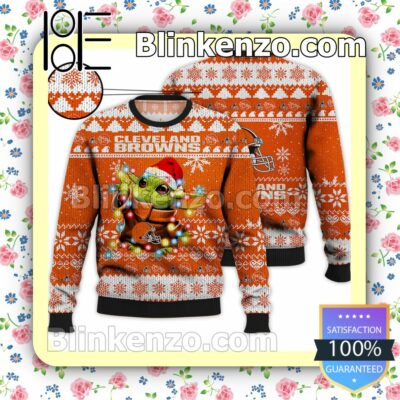 Cleveland Browns Yoda The Mandalorian Christmas Lights NFL Sweatshirts