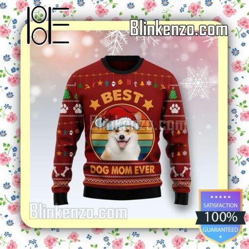 Corgi Best Dog Mom Ever Knitted Christmas Jumper