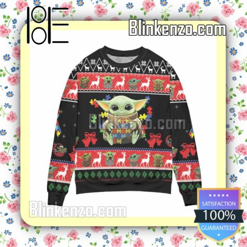 Cute Baby Yoda Playing Puzzles Star Wars Christmas Jumpers