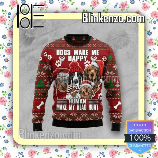 Dog Make Me Happy Humans Make My Head Hurt Knitted Christmas Jumper