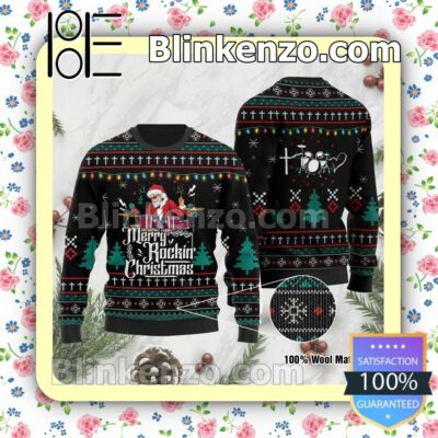 Drummer Santa Claus Merry Rockin Christmas Knitted Christmas Jumper