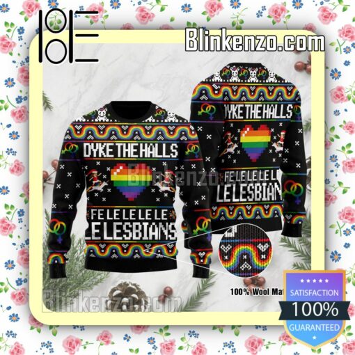 Dyke The Halls Fe Le Le Le Le Le Lesbians With Unicorn For Lesbians On National Knitted Christmas Jumper