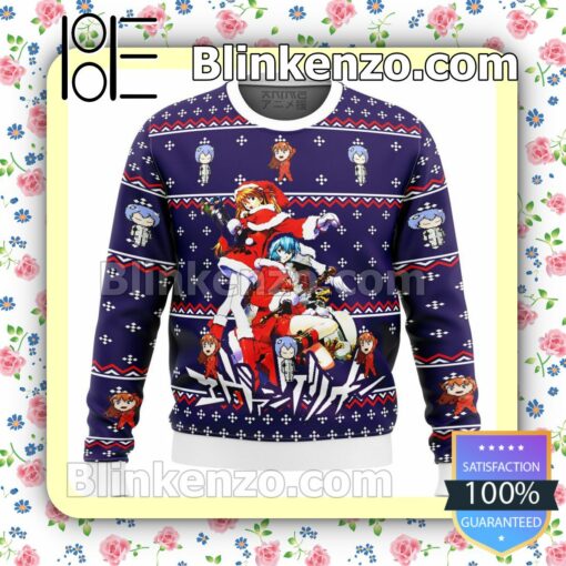 Evangelion Holiday Chibi Sprites Premium Manga Anime Knitted Christmas Jumper