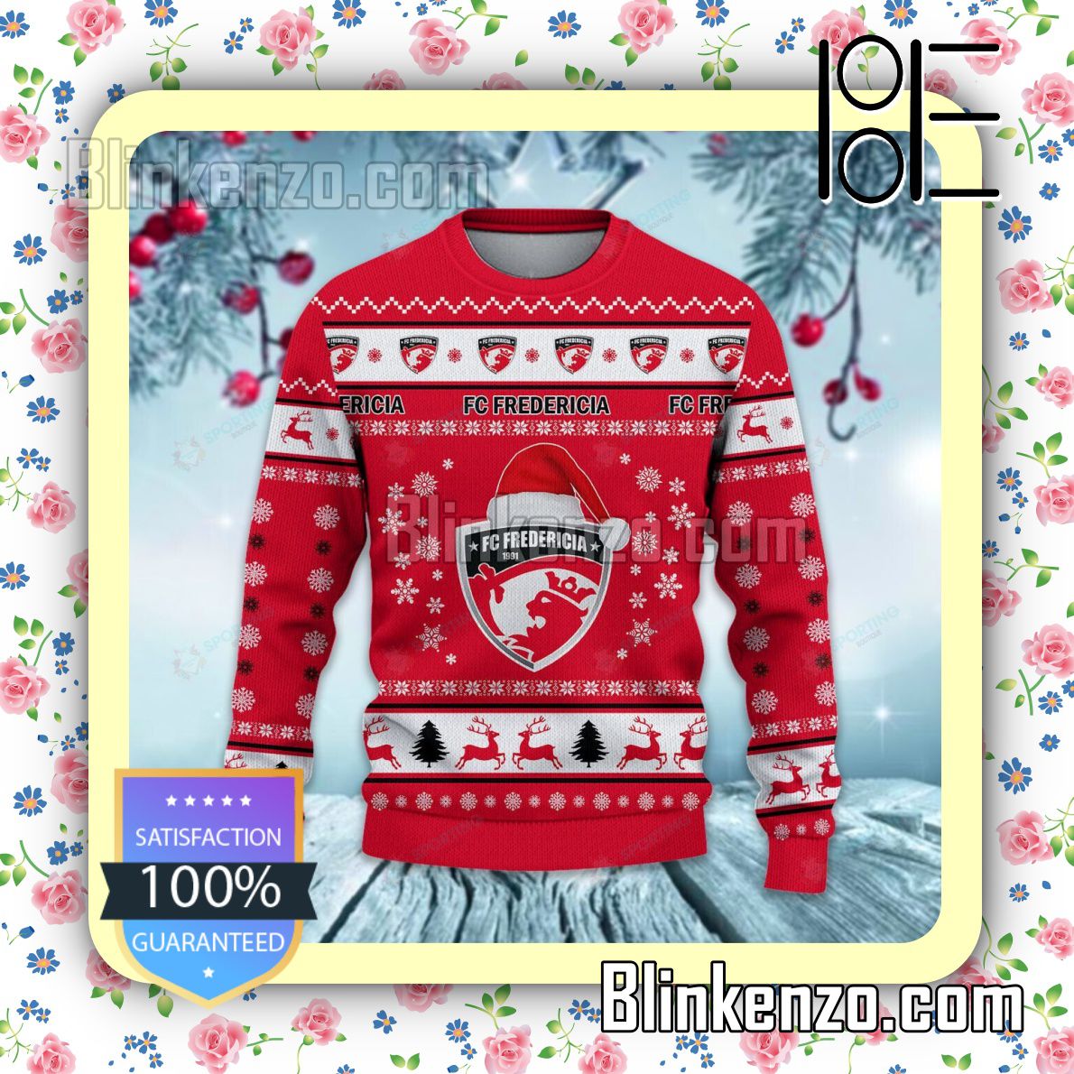 FC Fredericia Logo Holiday Hat Sweatshirts - Blinkenzo