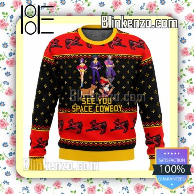 Faye Valentine Spike Spiegel Jet Black Cowboy Bebop See You Space Cowboy Anime Knitted Christmas Jumper