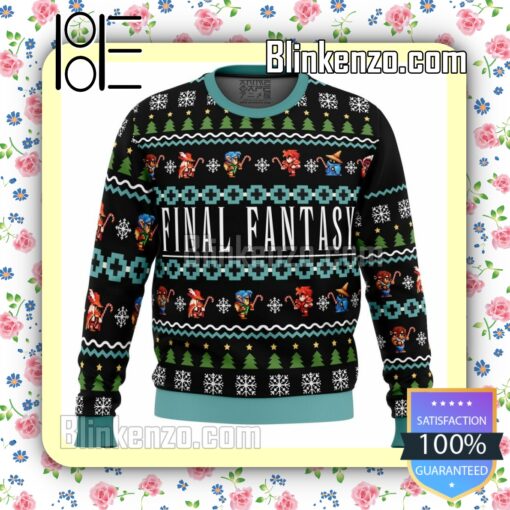 Final Fantasy Pixel Chibi Characters Knitted Christmas Jumper