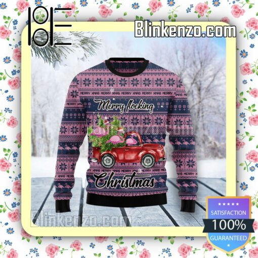 Flamingo Merry Flocking Knitted Christmas Jumper