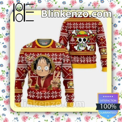 Funny Luffy One Piece Manga Anime Holiday Christmas Sweatshirts