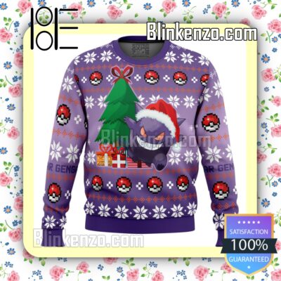 Gengar Pokemon Santa Hat Knitted Christmas Jumper