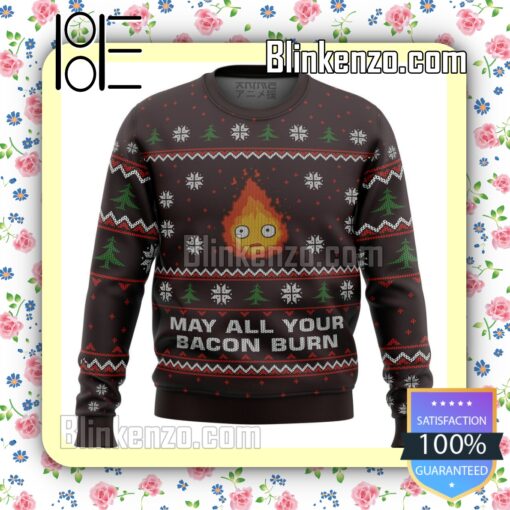 Ghibli Howl's Moving Castle Calcifer May All Your Bacon Burn Knitted Christmas Jumper