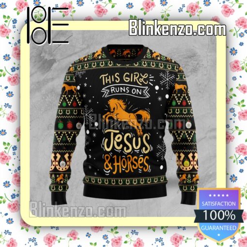 Girls Run On Jesus And Horses Knitted Christmas Jumper