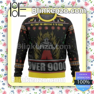 Goku All I Want For Christmas Is To Reach 9000 Dragonball Manga Anime Premium Holiday Christmas Sweatshirts