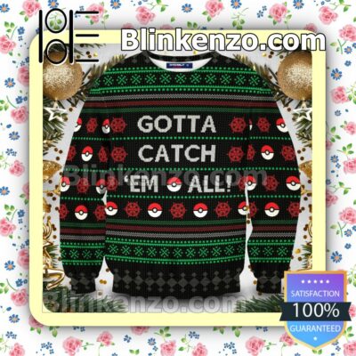 Gotta Catch Em All Pokemon Manga Anime Holiday Christmas Sweatshirts