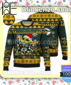 Green Bay Packers Yoda The Mandalorian Christmas Lights NFL Sweatshirts