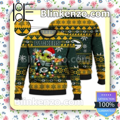 Green Bay Packers Yoda The Mandalorian Christmas Lights NFL Sweatshirts