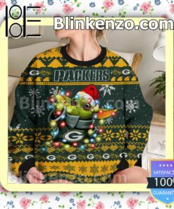 Green Bay Packers Yoda The Mandalorian Christmas Lights NFL Sweatshirts b