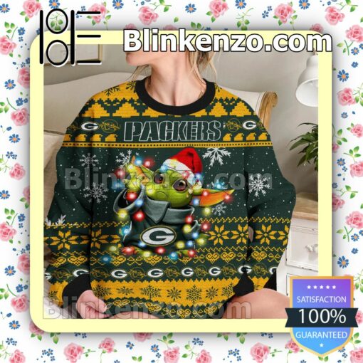 Green Bay Packers Yoda The Mandalorian Christmas Lights NFL Sweatshirts b