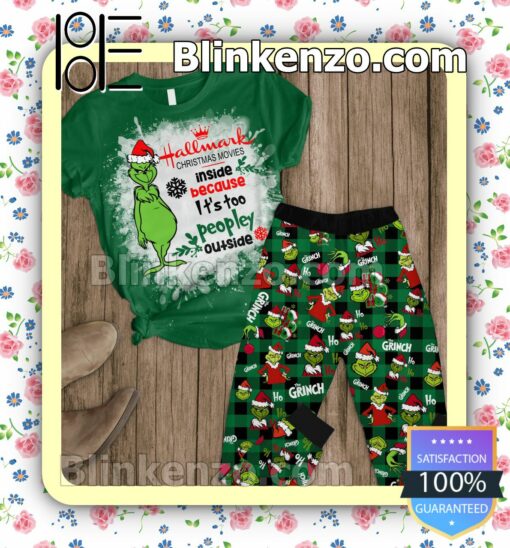 Grinch Hallmark Christmas Movies Inside Because It's Too Peopley Outside Pajama Sleep Sets