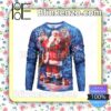 Happy Santa Watercolor Painting Striped Pattern Knitted Christmas Jumper