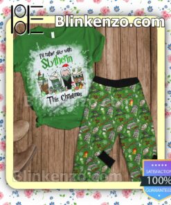 Harry Potter I'd Rather Stay With Slytherin This Christmas Pajama Sleep Sets a