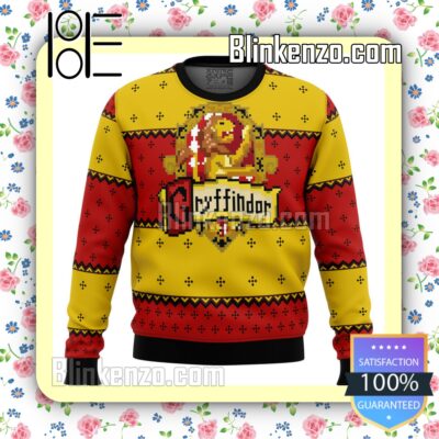 Harry Potter Pixel Gryffindor House Logo Knitted Christmas Jumper