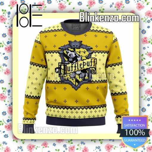 Harry Potter Pixel Hufflepuff House Logo Christmas Jumper