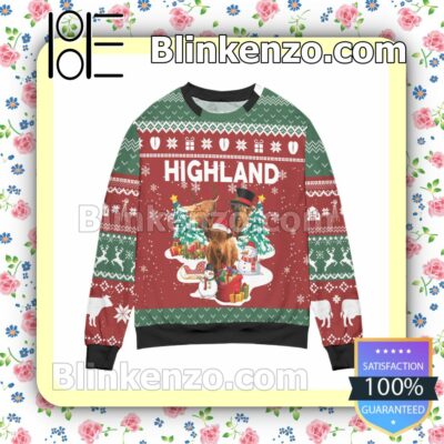 Highland Reindeer Snowflakes Pattern Christmas Jumpers