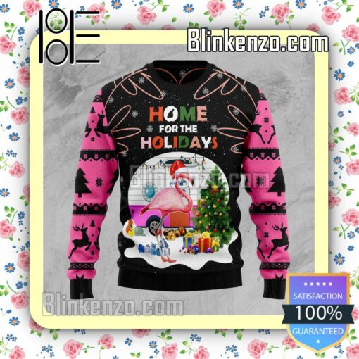 Home For The Holidays Flamingo Knitted Christmas Jumper