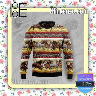 Horse Native American Pattern Knitted Christmas Jumper
