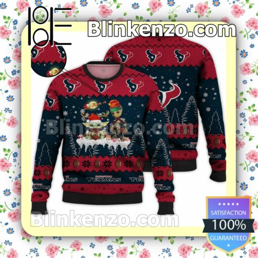 Houston Texans Groot And Yoda NFL Xmas Sweatshirts