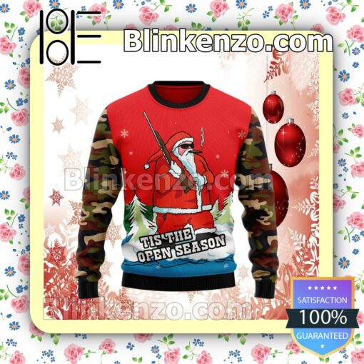 Hunting Santa Tis The Open Season Premium Holiday Christmas Sweatshirts