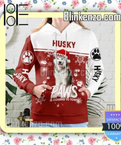 Husky Santa Paws Is Coming To Town Christmas Hoodie Jacket b