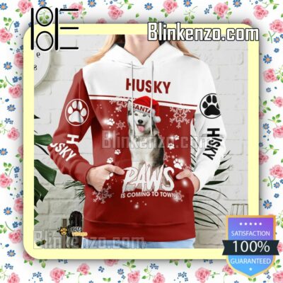 Husky Santa Paws Is Coming To Town Christmas Hoodie Jacket b