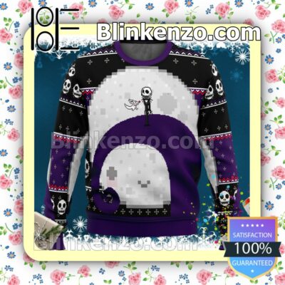 Jack Skellington Moon The Nightmare Before Christmas Horror Movie Halloween Knitted Christmas Jumper