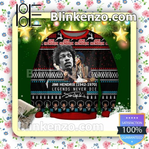 Jimi Hendrix Legends Never Die Holiday Christmas Sweatshirts