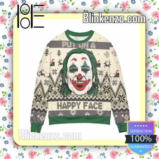 Joker Put On A Happy Face Reindeer & Pine Tree Pattern Christmas Jumper