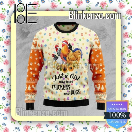 Just A Girl Who Loves Chickens And Dogs Knitted Christmas Jumper