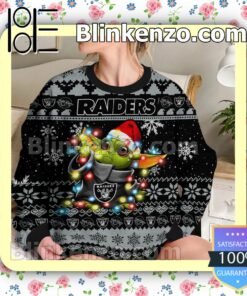 Las Vegas Raiders Yoda The Mandalorian Christmas Lights NFL Sweatshirts b