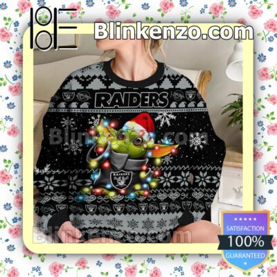 Las Vegas Raiders Yoda The Mandalorian Christmas Lights NFL Sweatshirts b