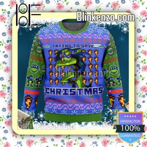Leonardo Rise Of The Teenage Mutant Ninja Turtles Trying To Save Christmas Knitted Christmas Jumper