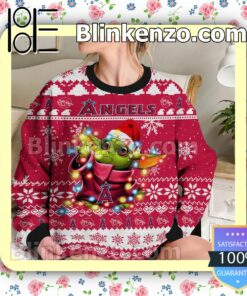 Los Angeles Angels Yoda The Mandalorian Christmas Lights MLB Sweatshirts b