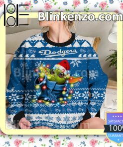 Los Angeles Dodgers Yoda The Mandalorian Christmas Lights MLB Sweatshirts b