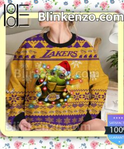 Los Angeles Lakers Yoda The Mandalorian Christmas Lights NBA Sweatshirts b