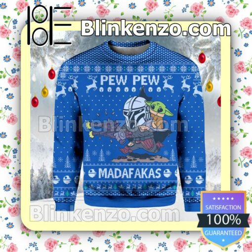 Mandalorian & Baby Yoda Star Wars Pew Pew Madafakas Snowflake Christmas Jumpers