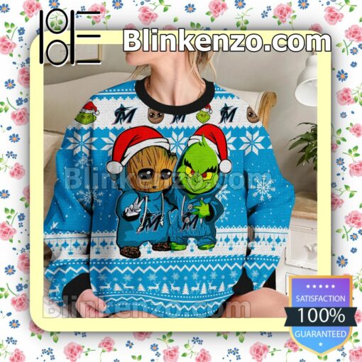 Miami Marlins Baby Groot And Grinch Christmas MLB Sweatshirts b