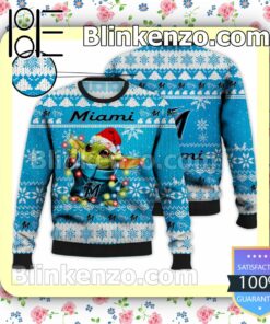 Miami Marlins Yoda The Mandalorian Christmas Lights MLB Sweatshirts
