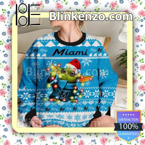 Miami Marlins Yoda The Mandalorian Christmas Lights MLB Sweatshirts b