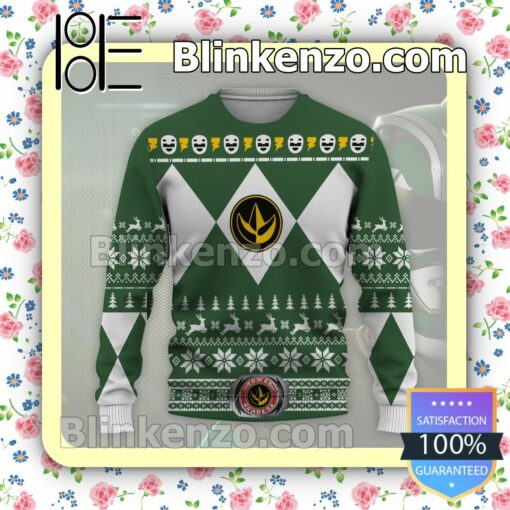 Mighty Morphin Power Rangers Green Snow Flake Christmas Jumpers