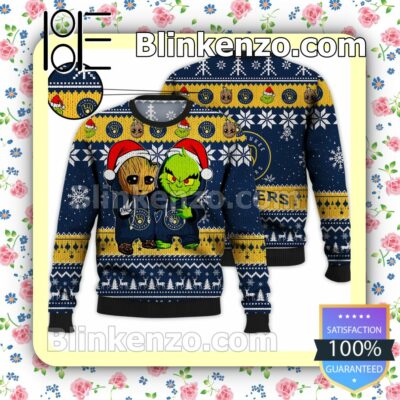 Milwaukee Brewers Baby Groot And Grinch Christmas MLB Sweatshirts