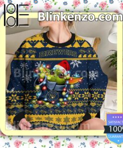 Milwaukee Brewers Yoda The Mandalorian Christmas Lights MLB Sweatshirts b